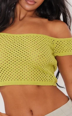 Lime Open Soft Knit Off The Shoulder Top