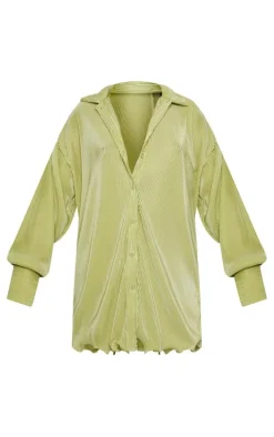 Lime Plisse Frill Hem Shirt Dress