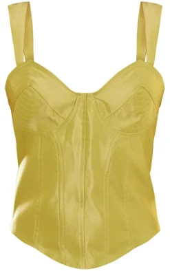 Lime Satin Panel Stitch Pointy Bust Corset Top