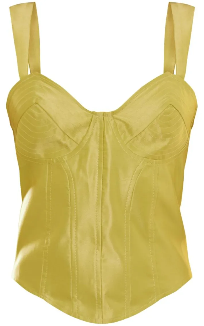 Lime Satin Panel Stitch Pointy Bust Corset Top