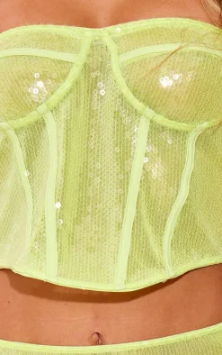 Lime Sequin Sheer Corset
