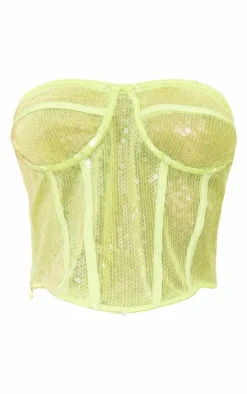 Lime Sequin Sheer Corset
