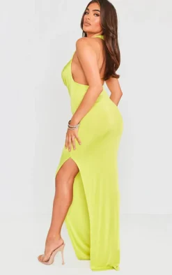 Lime Slinky Cowl Neck Maxi Dress