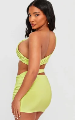 Lime Slinky One Shoulder Cut Out Low Waist Bodycon Dress