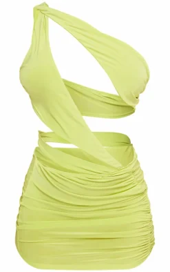 Lime Slinky One Shoulder Cut Out Low Waist Bodycon Dress