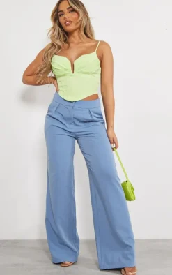 Lime Strappy Pleated Bust Corset Detail Crop Top