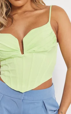 Lime Strappy Pleated Bust Corset Detail Crop Top