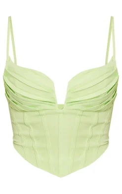 Lime Strappy Pleated Bust Corset Detail Crop Top