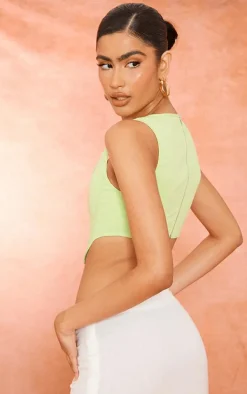 Lime Stretch Woven Boned Corset Crop Top