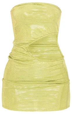 Lime Textured Glitter Bandeau Cut Out Mini Dress