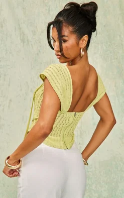 Lime Textured Longline Binding Dipped Hem Corset
