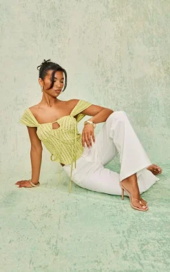 Lime Textured Longline Binding Dipped Hem Corset