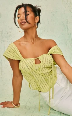 Lime Textured Longline Binding Dipped Hem Corset