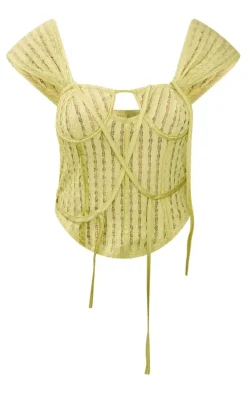 Lime Textured Longline Binding Dipped Hem Corset