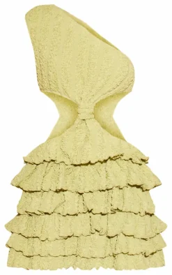 Lime Textured One Shoulder Frill Hem Mini Dress