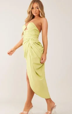 Lime Underwired Ruched Drape Midi Dress