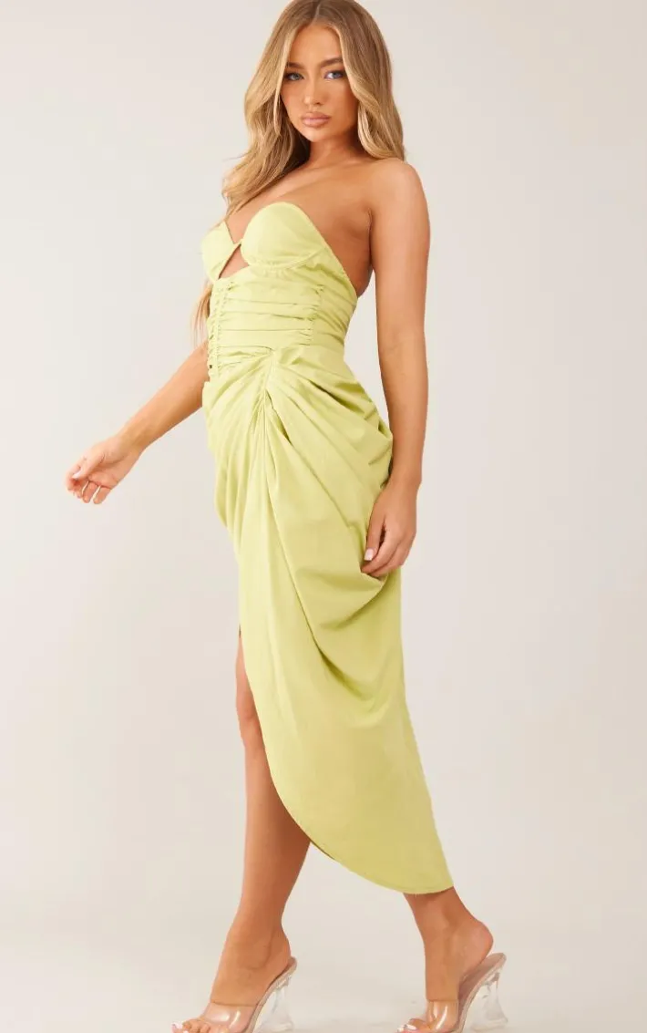 Lime Underwired Ruched Drape Midi Dress