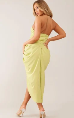 Lime Underwired Ruched Drape Midi Dress