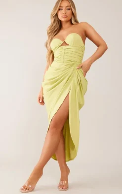 Lime Underwired Ruched Drape Midi Dress