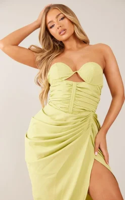 Lime Underwired Ruched Drape Midi Dress