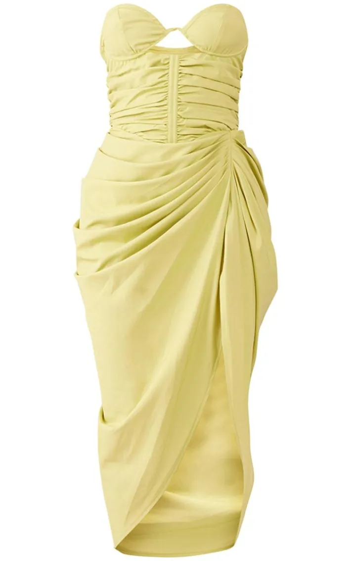 Lime Underwired Ruched Drape Midi Dress