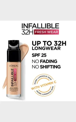 L'oreal Paris Infallible 32H Fresh Wear Foundation 120 Golden Vanilla Vitamin C Spf 25