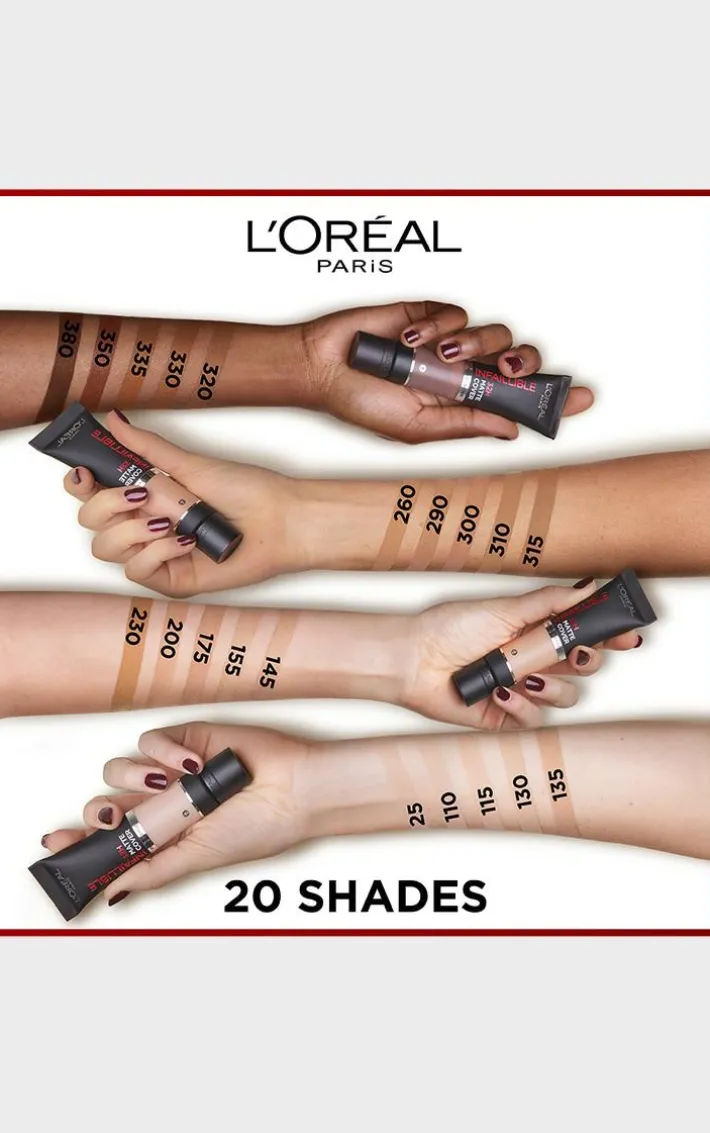 L'Oreal Paris Infallible 32H Matte Cover Liquid Foundation with 4% NiacinamideSPF 25, 30ml Shade 350