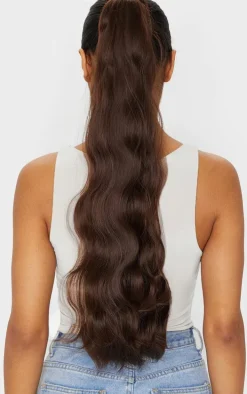 LullaBellz Grande Hollywood Wave 26" Wraparound Pony Chocolate Brown