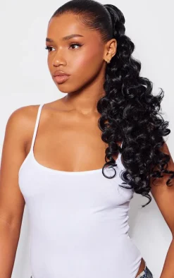 Lullabellz Midi Grande Curly Corkscrew 20" Wraparound Pony Jet Black