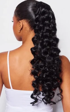 Lullabellz Midi Grande Curly Corkscrew 20" Wraparound Pony Jet Black