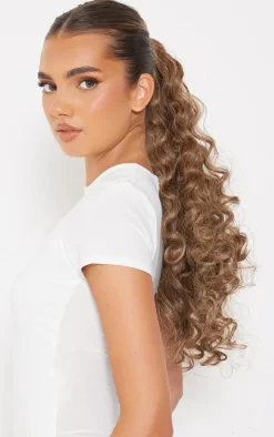 Lullabellz Midi Grande Curly Corkscrew 20" Wraparound Pony Mellow Brown