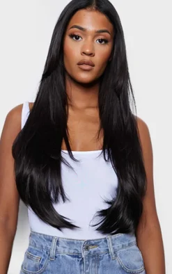 Lullabellz Thick 24` 1 Piece Straight Clip In Hair Extensions Natural Black