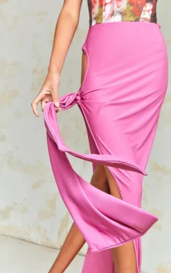 Magenta Soft Touch Slinky Knot Side Cut Out Maxi Skirt
