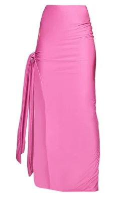 Magenta Soft Touch Slinky Knot Side Cut Out Maxi Skirt