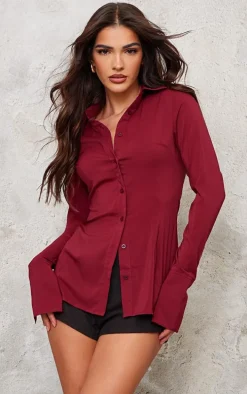 Maroon Chiffon Fitted Shirt