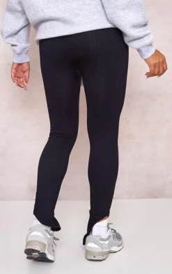 Maternity Black Snatched Ribbed Split Hem Leggings