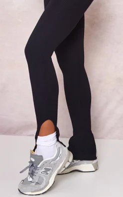 Maternity Black Snatched Ribbed Split Hem Leggings