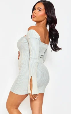 Maternity Baby Blue Knit Contrast Corset Detail Dress