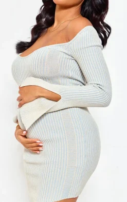 Maternity Baby Blue Knit Contrast Corset Detail Dress