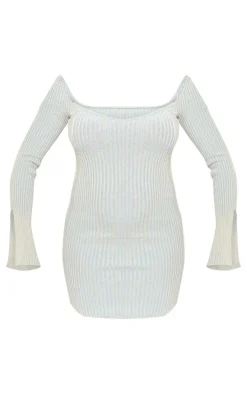 Maternity Baby Blue Knit Contrast Corset Detail Dress