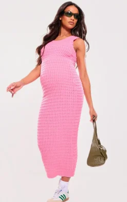 Maternity Baby Pink Knitted Maxi Dress