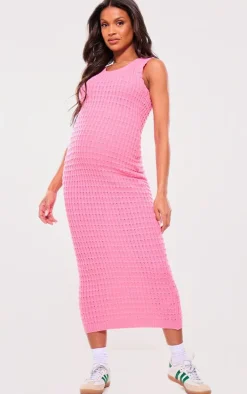 Maternity Baby Pink Knitted Maxi Dress