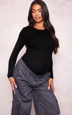Maternity Black Basic Long Sleeve Fitted Top