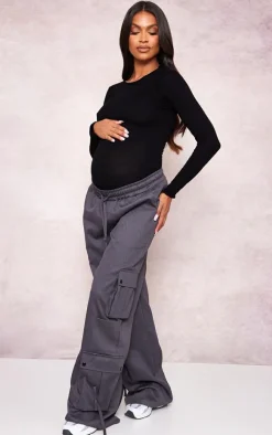 Maternity Black Basic Long Sleeve Fitted Top