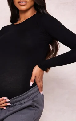 Maternity Black Basic Long Sleeve Fitted Top