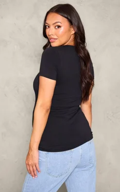 Maternity Black Basic Short Sleeve Crew Neck Fitted T Shirt