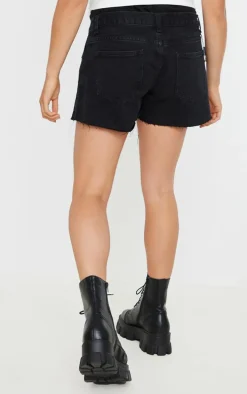 Maternity Black Belly Band Washed Black Ripped Denim Shorts