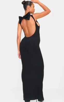 Maternity Black Bow Detail Open Back Maxi Dress