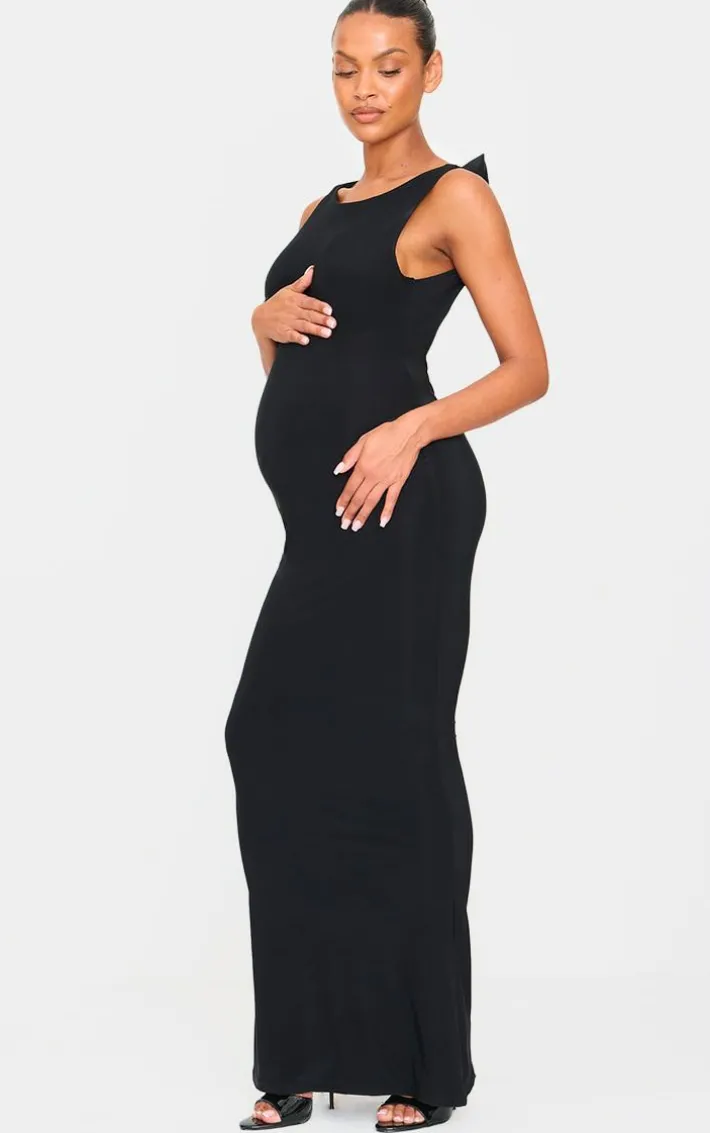 Maternity Black Bow Detail Open Back Maxi Dress
