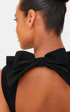 Maternity Black Bow Detail Open Back Maxi Dress